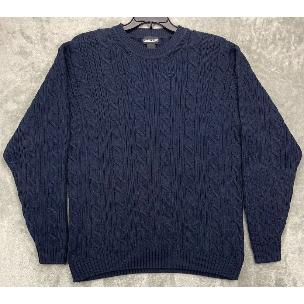 VTG Jantzen Men's Pullover Sweater XLT Tall Navy Blue Fisherman Crew Neck